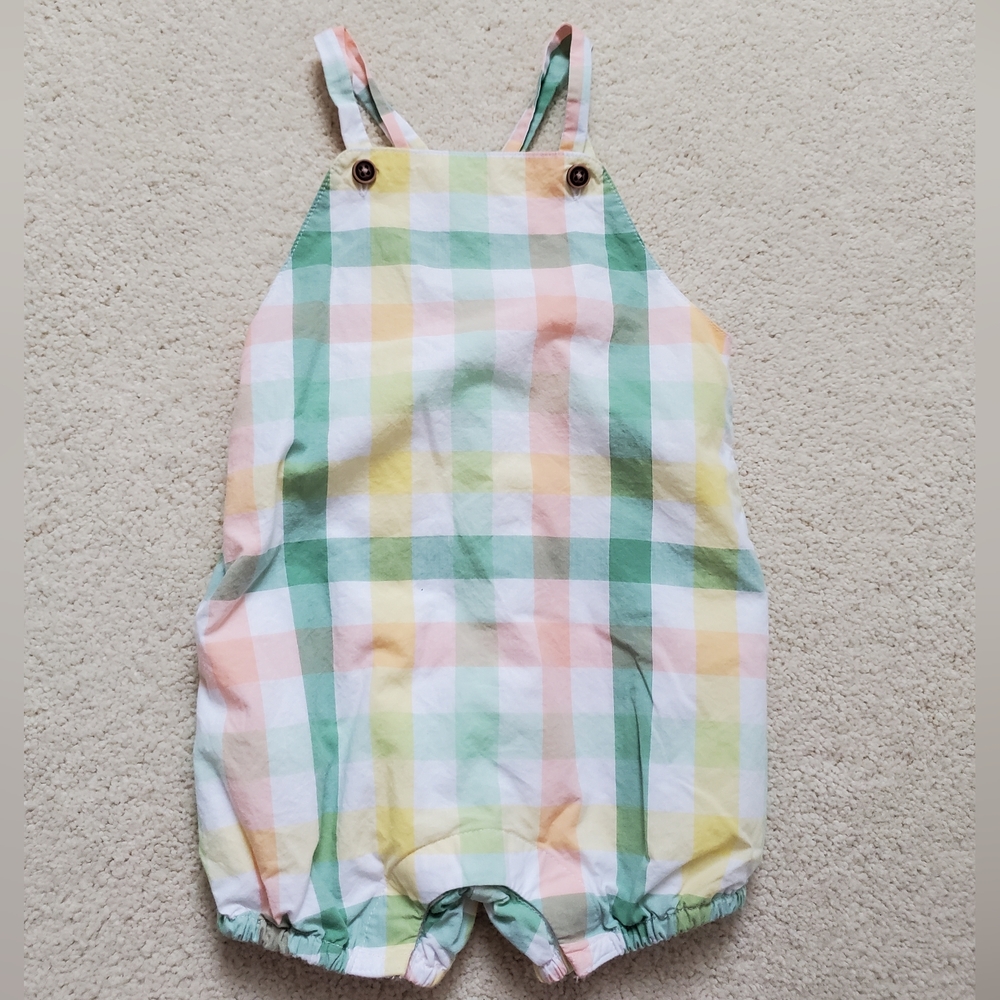 Janie and Jack Baby Overall Romper in Faded Jade Plaid sz6-12m